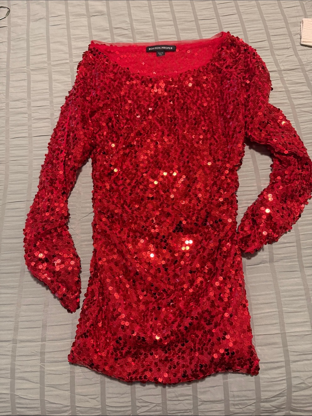 Boston Proper Red Sequin Long-Sleeve Party Dress